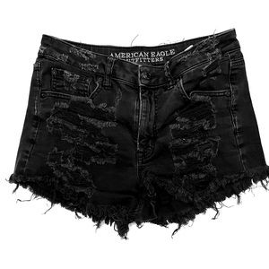 American Eagle Black Distressed Vintage Hi Rise Festival Shorts Size 4
